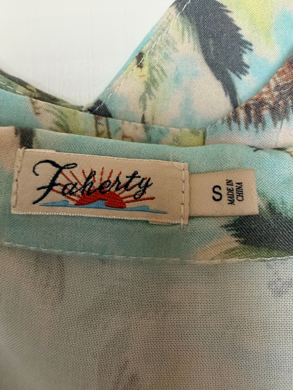 Faherty Tropical Palm Maxi Dress in Light Blue, Green & Cream - Picture 4 of 6